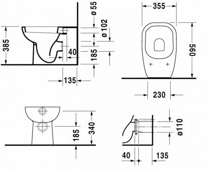 Diagram of a toilet with a built-in tank