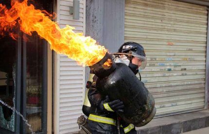Burning gas cylinder