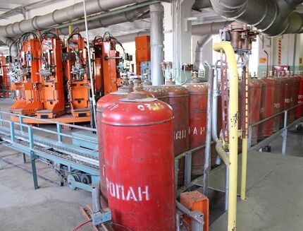 Cylinders at a gas filling station