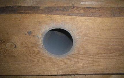 Hole in timber