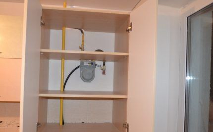 Gas meter behind the cabinet