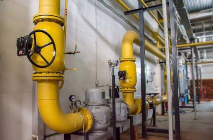 Steel gas pipes inside a building