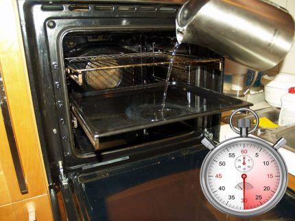 Steaming the oven rack