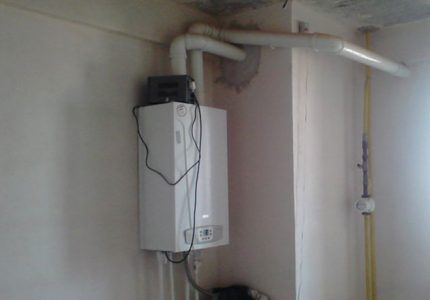 Gas water heater on the wall