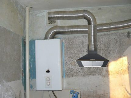 Gas boiler and kitchen hood