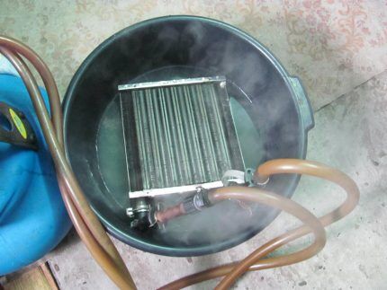 Washing the heat exchanger in a chemical solution