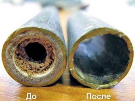 Pipes before and after chemical cleaning
