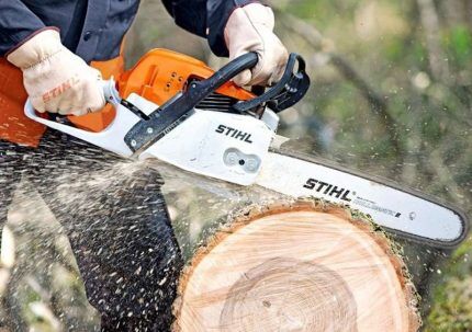 Working with a chainsaw