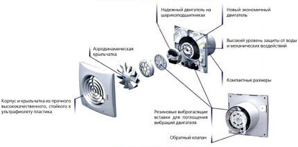 La estructura y principio de funcionamiento de una campana axial para baño.