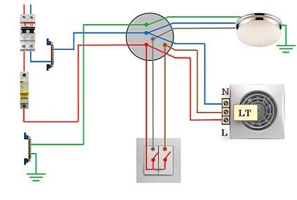 Connection diagram for a fan with a timer to a 2-key switch