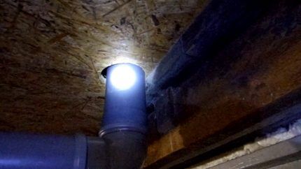 Ventilation pipe under the ceiling