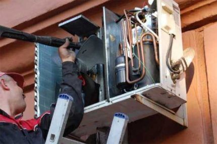 Checking the condition of the external unit of the air conditioner