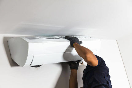 Installation of a domestic air conditioner on the wall