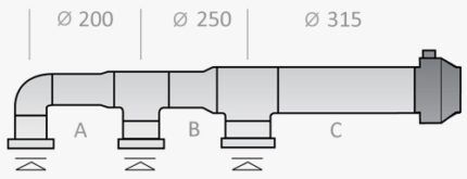 Air duct na may iba't ibang diameter