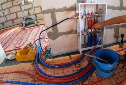 Pressure testing of warm water floor circuits