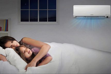 The air conditioner operates in night mode