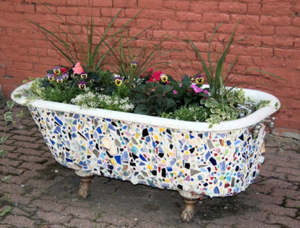 Lush flowerbed from the bathtub