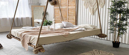 Hanging bed on ropes