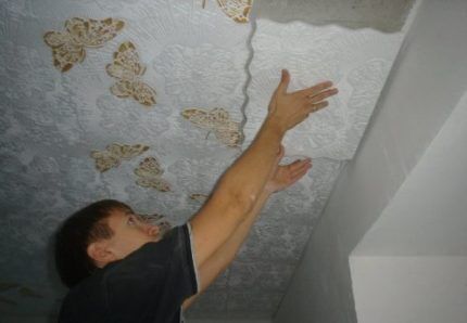 Gluing tiles to the ceiling