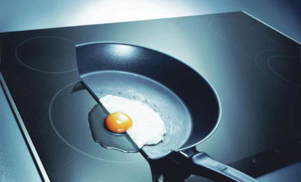 Scrambled eggs in a frying pan
