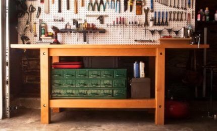 Workbench with drawers for tools and spare parts
