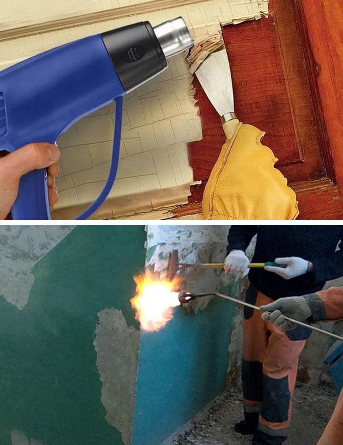 Removing old paint with a hair dryer and blowtorch