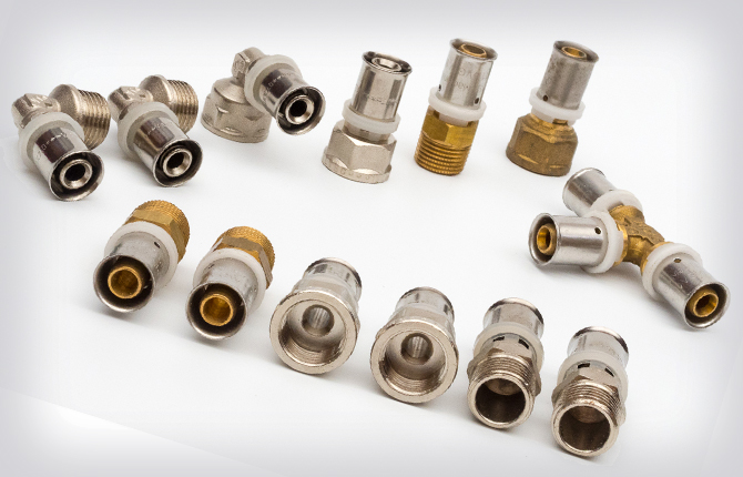 Compression fittings for metal-plastic and PE pipes