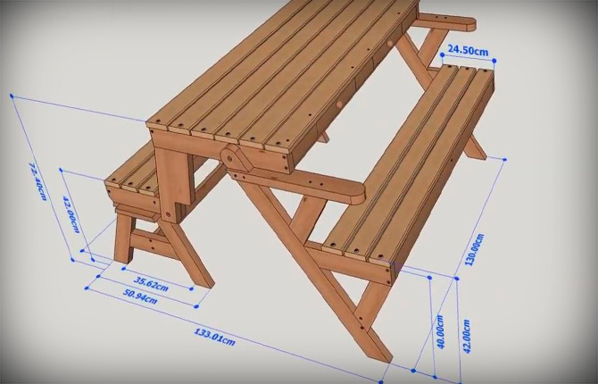 So bauen Sie mit Ihren eigenen Händen eine verwandelnde Bank: Diagramme, Zeichnungen, Schritt-für-Schritt-Anleitungen